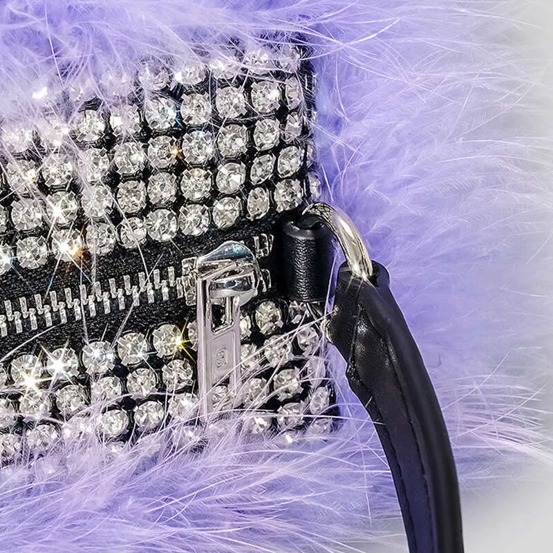 Designer Dia Handbag For Women 2023 New In Fashion High Quality Colorblock Ostrich Fur Rhiedinner Bag Bg_voghion.com