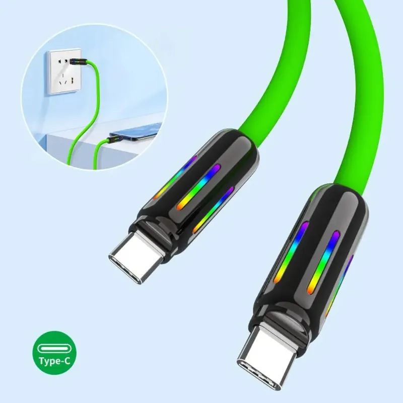 100W Silicone Fast Charging With Seven-color Breathing Light Type USB C Data Cable Samsung For X Q9V0_voghion.com