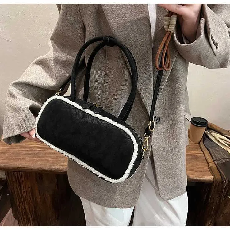 Sacs à main en daim de grande capacité pour femmes, sacoches en polaire d'agneau, sac à bandoulière décontracté pour femmes, sac à bandoulière assorti_voghion.com