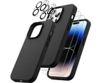 [3 In 1] Silicone Case For IPhone 12 6.1-Inch With 2-Pack Screen Protector And 2-Pack Camera Lens Protector Tempered Glass (Black)_voghion.com