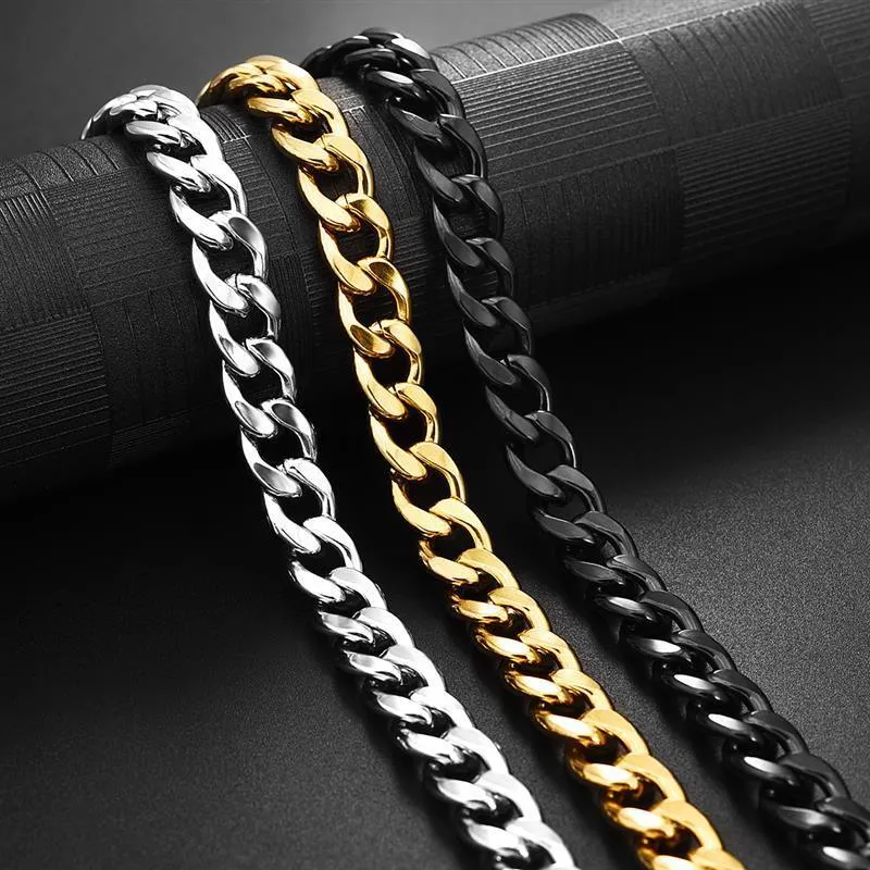 Rustfritt stålkjedehalskjede for menn og kvinner, kubansk lenke, svart gull, sierfarge, punk, choker, mote, mannsmykker, gave_voghion.com