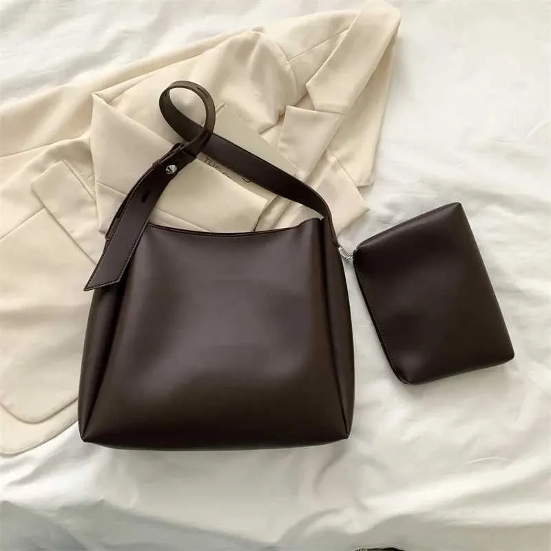 Sac à main et portefeuille en cuir tendance 2024 pour femme, simple, grande capacité, bandoulière, Y241011_voghion.com