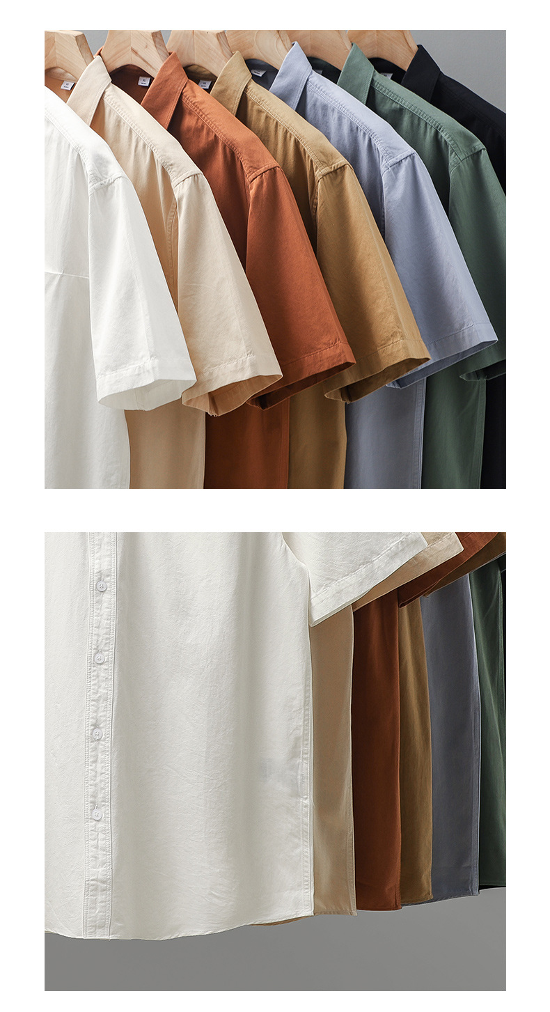 Amerikkalainen raskaansarjan lyhythihainen paita miehille kesällä yksivärinen yksinkertainen käännetasku rento paita puuvilla valkoinen paita miehille_voghion.com