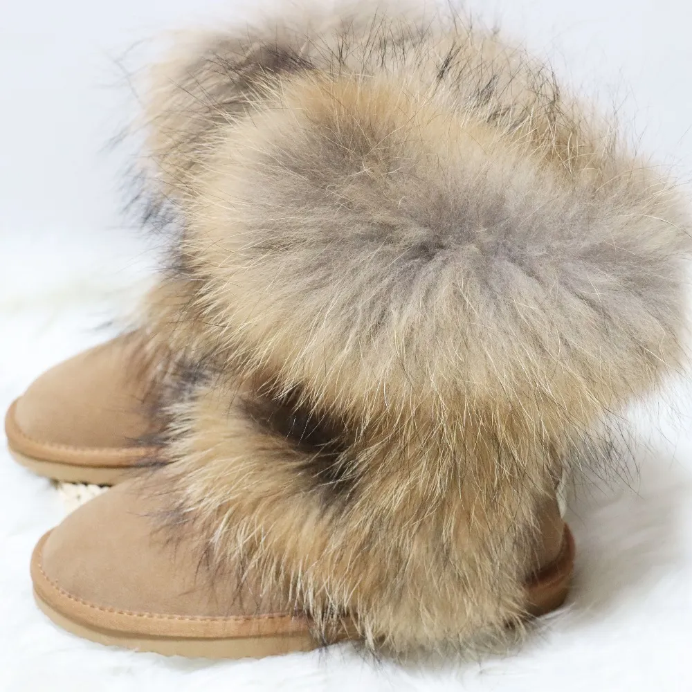 New Arrival 2023 Non-Slip Fox Fur Woman Winter Shoes Genuine Leather Natural Womens Snow Boots Thick Plush_voghion.com