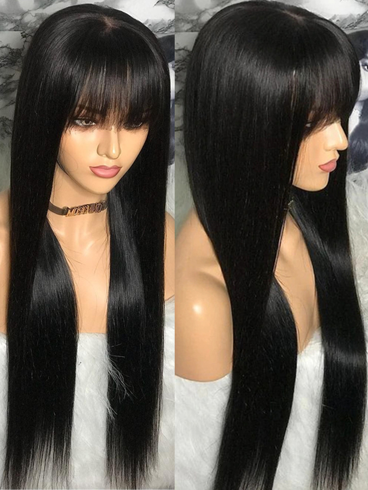 hot selling Bone Straight Fringe Bob 100% Human Wig For Women Brazilian Hair Full hine Made With Bangs