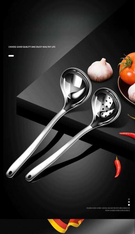 Thickened 316 Stainless Steel Leaky Household Hot Pot Spoon, Long Handled Drinking Soup, Spoon Set For Serving Soup_voghion.com