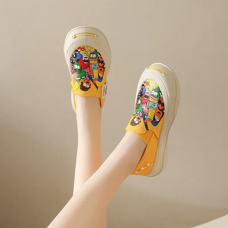 Thick Soled Shallow Mouthed Cartoon Printed Skateboard Shoes With Breathable And Comfortable Mesh Fabric For Casual Wear_voghion.com