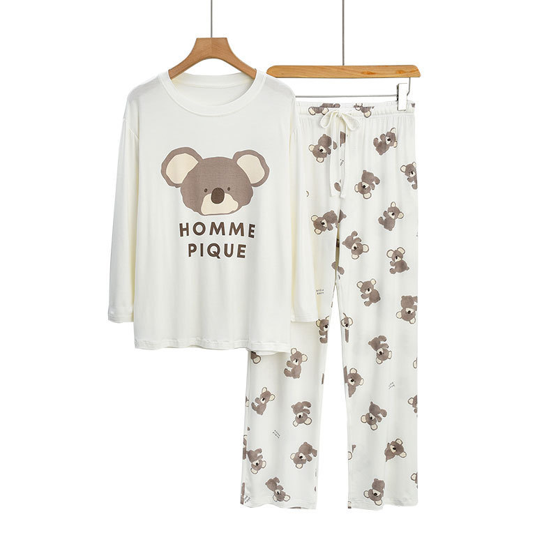 Abbigliamento da donna Modal Primavera e Autunno Nuovo Pigiama Donna Cartone Animato Carino Koala Pantaloni Manica Lunga Comodo Morbido Set di Vestiti per la Casa_voghion.com