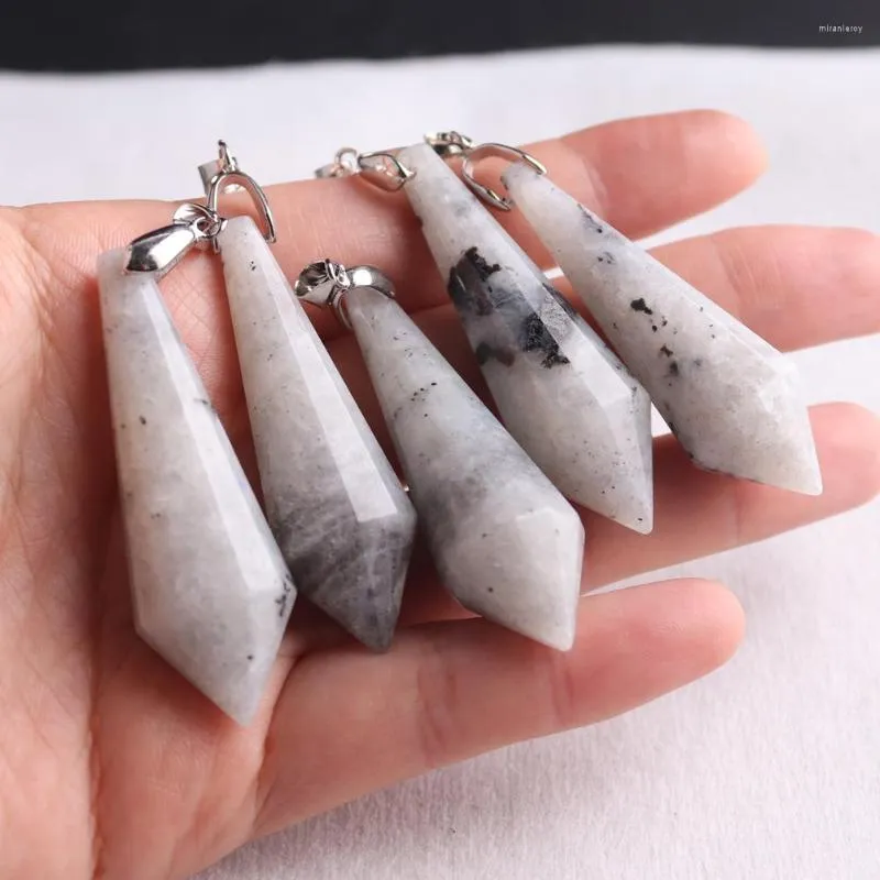Pendant Necklaces 6pcs Natural Stone White Labradorite Necklace Healing Energy 12 Faceted Conical Pendulum Jewelry_voghion.com
