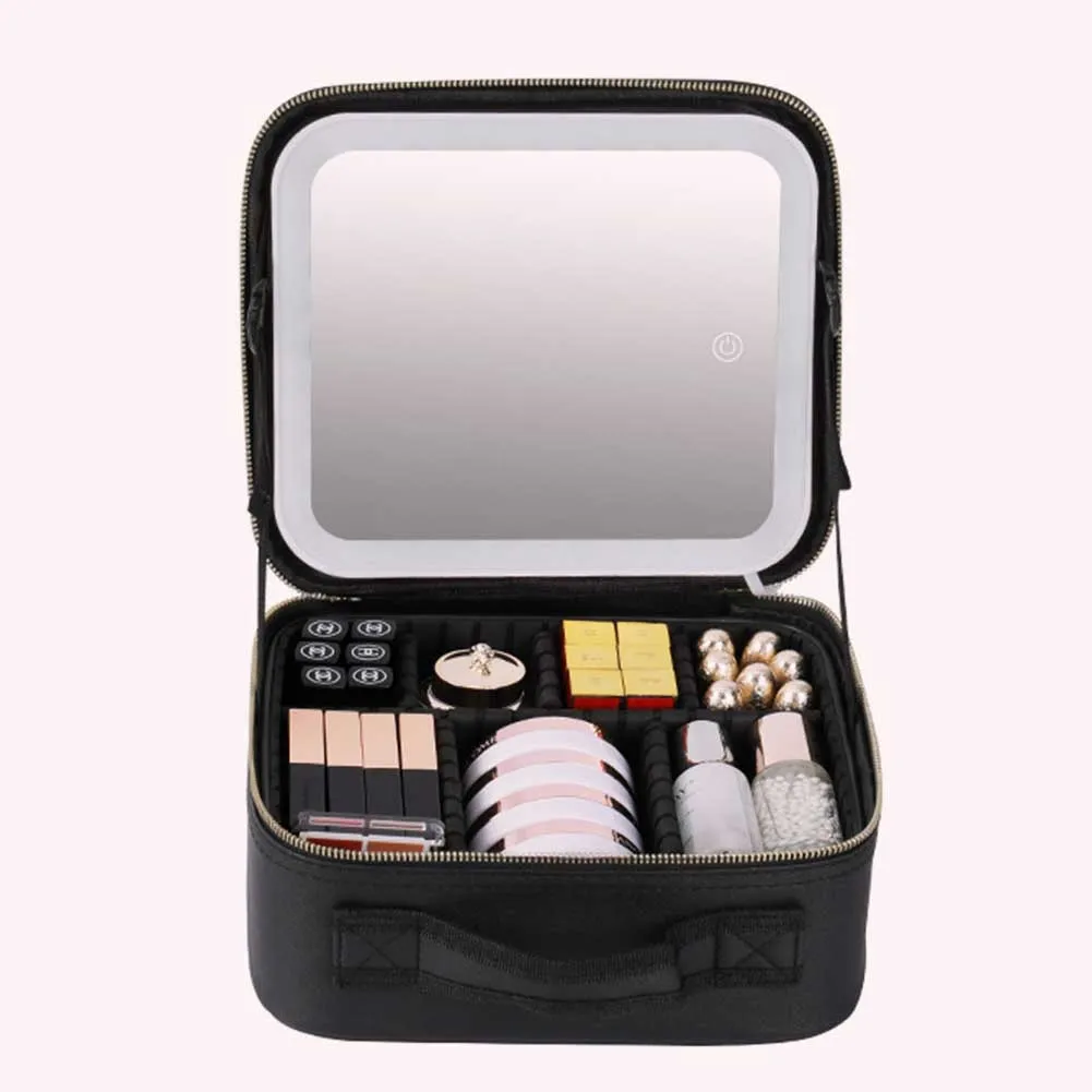 Make Up Pouch With Mirror Travel Makeup Bags Portable Large Capacity Fashi Simple PU Leather Casual For Weekend_voghion.com