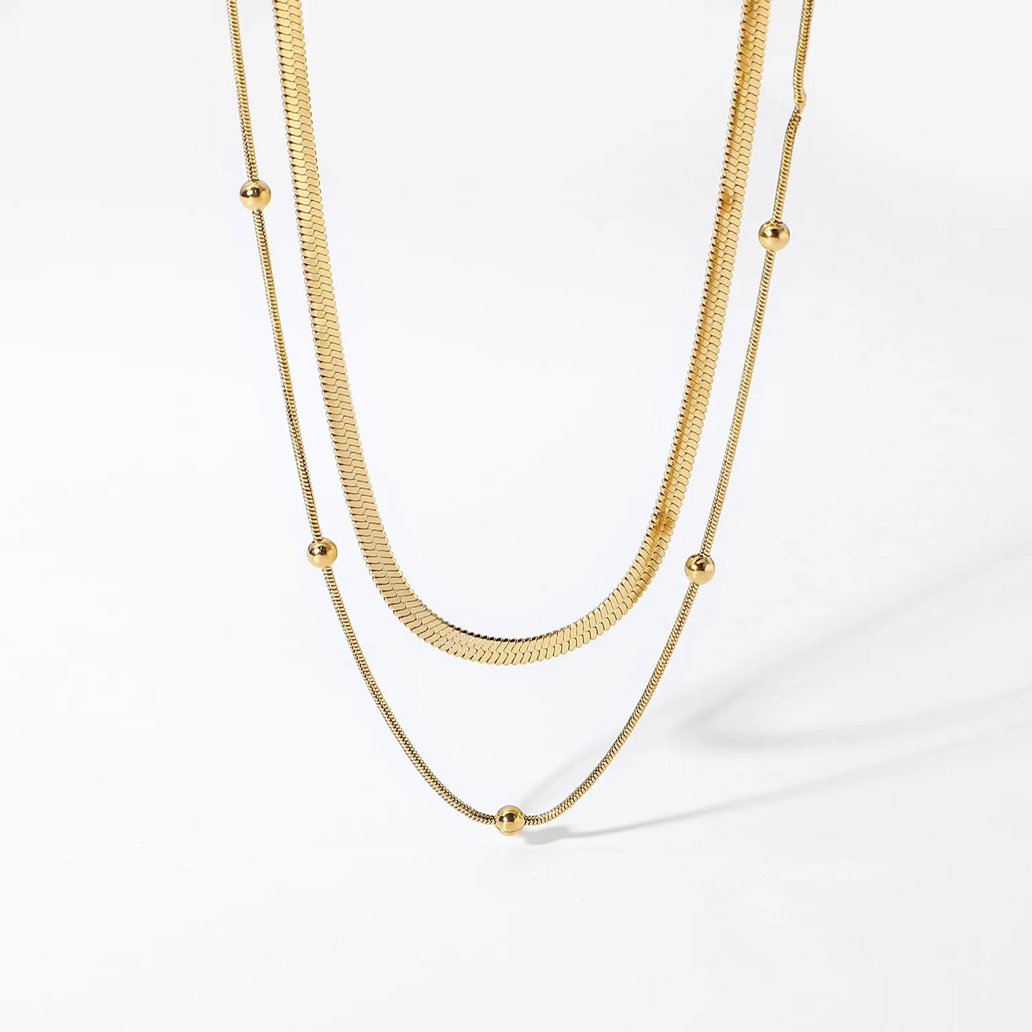 INS Designer Nuovo alla moda in acciaio inossidabile impilato Collare per le donne 14K placcato oro collana a catena serpente perline rotonde_voghion.com