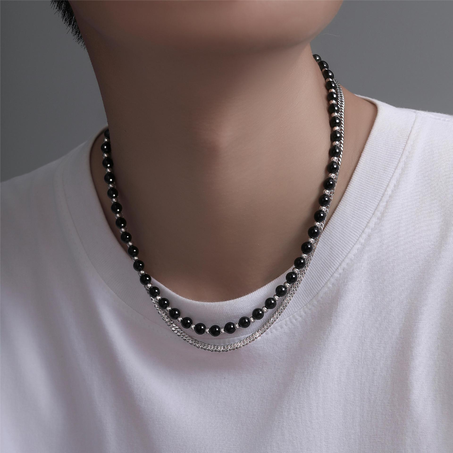 Hip Hop Trendy Double Layer Pearl Necklace For Men And Women Ins Cold Style Design Personality Necklace Couple Accessories