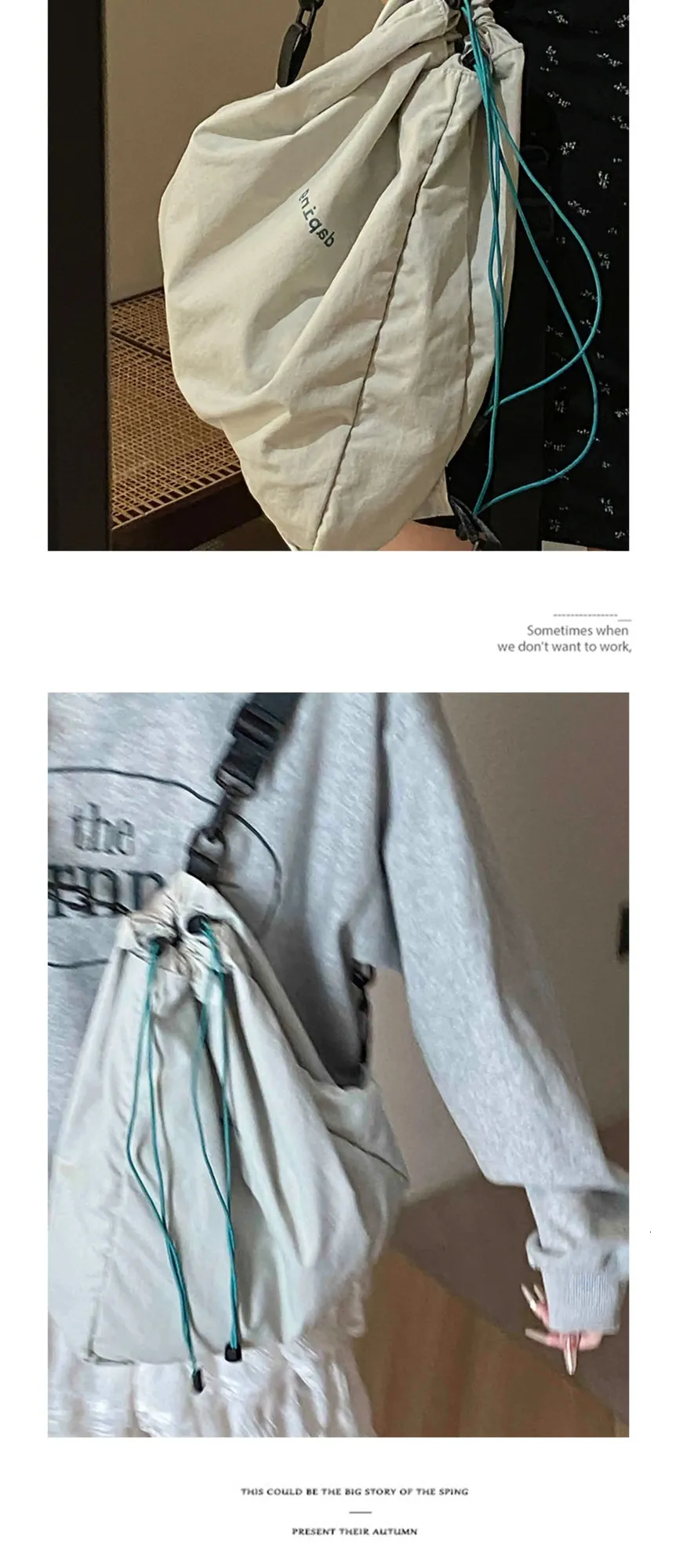 Drawstring Backpack For Women Korean Style Nylon Laptop Daypack_voghion.com