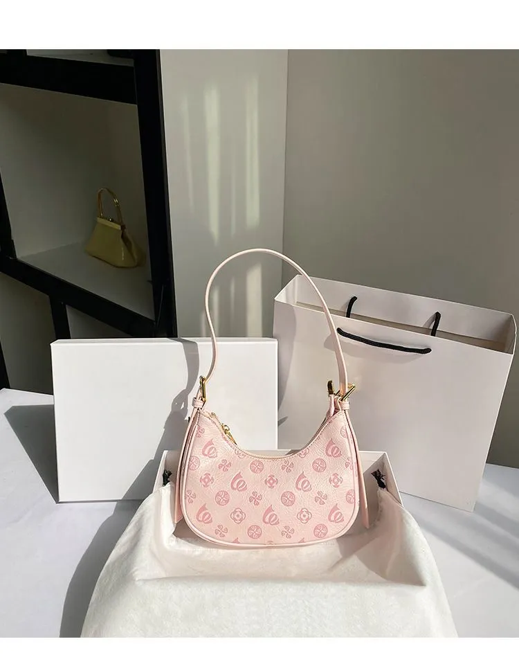Spedizione gratuita 2025 Nuove borse a tracolla firmate per donna Borsa a forma di mezzaluna rosa sottobraccio Borsa a tracolla singola a mano_voghion.com
