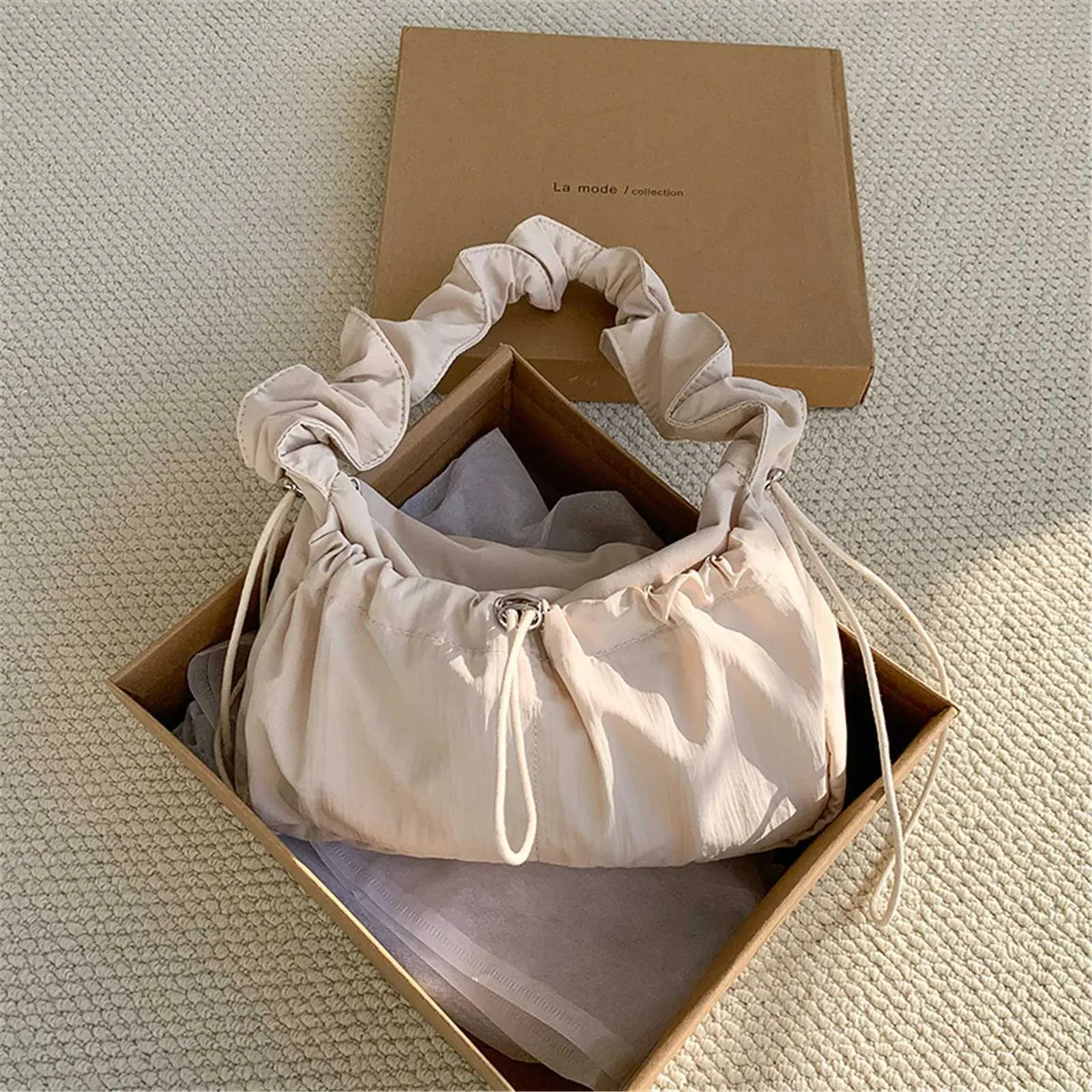 Vintage Wrinkled Shoe for Wen Simple Versatile Cmuting Fi Brand Designer High Quality Drstring Underarm Bag Y241026_voghion.com