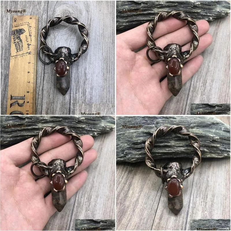 Natural Stone Pendant Necklace Large Hexagon Ocean Jasper Vintage_voghion.com