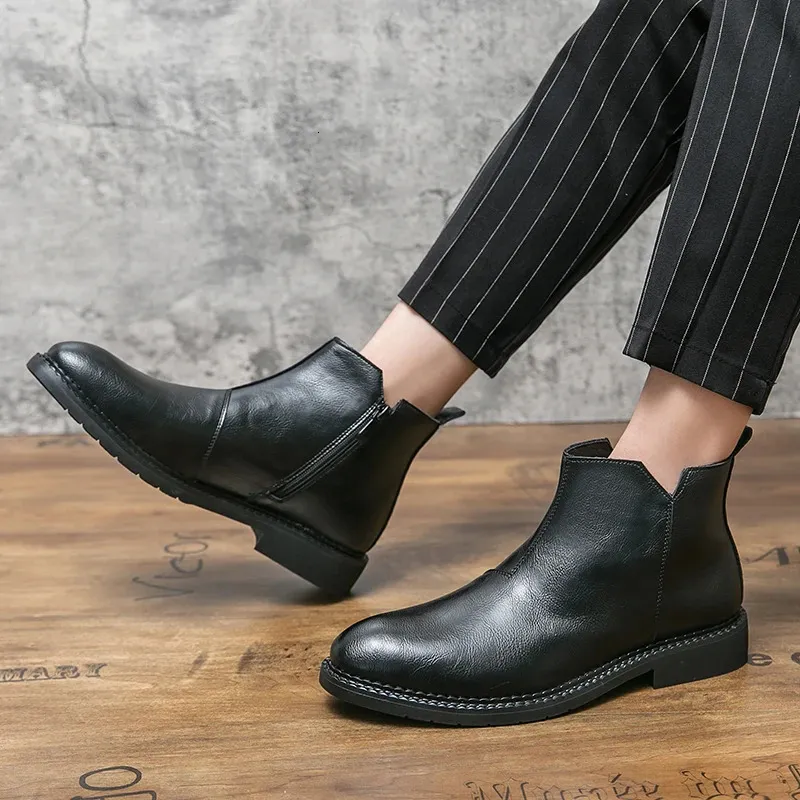 For Fashion Casual British Style Short Boot Side Zipper High-Top Shoes Men Man Classic Retro Leather Ankle Boots 240620_voghion.com