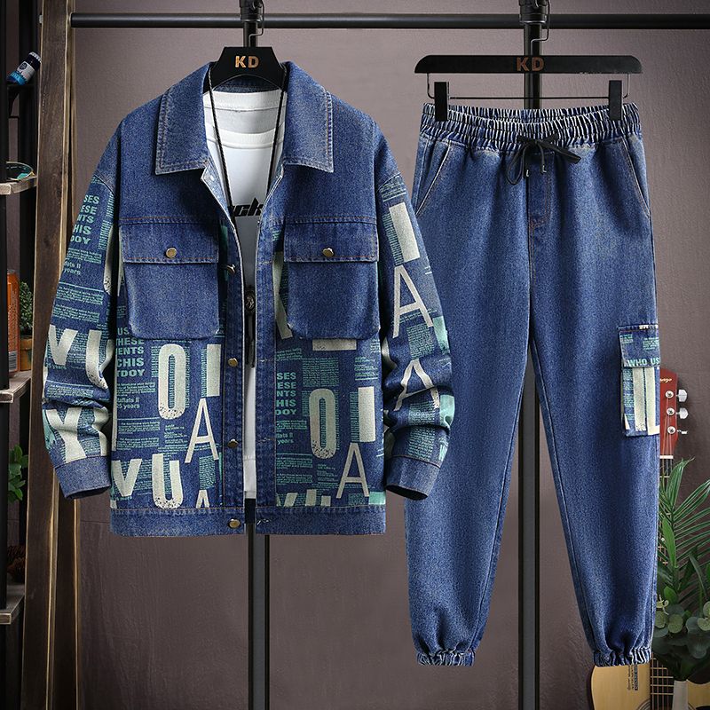 Ensemble veste et revers de travail pour homme, style cowboy, nouvelle tendance, printemps-automne 2024, pour adolescents et étudiants