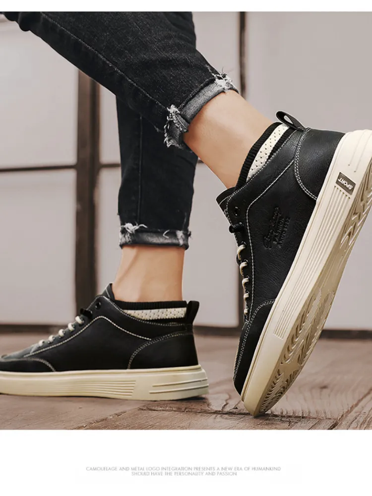 Męskie buty codzienne ze skóry wygodne sportowe sneakersy męskie_voghion.com