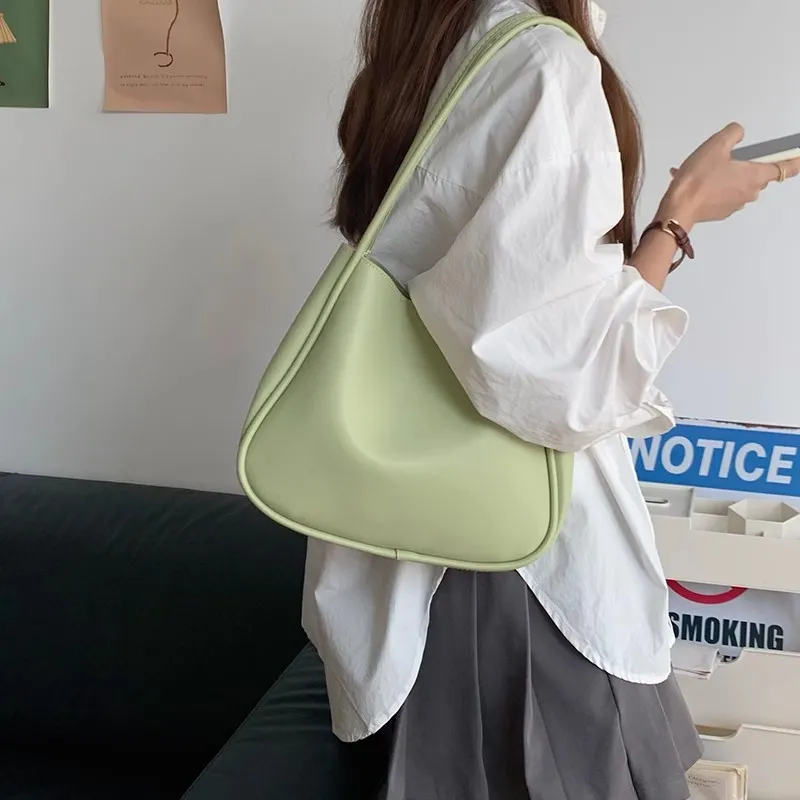 Summer PU Leather Women Underarm Totes Pure Color Casual Small Top-Handle Bags Handbags Purse Ladies Shoulder Bag_voghion.com