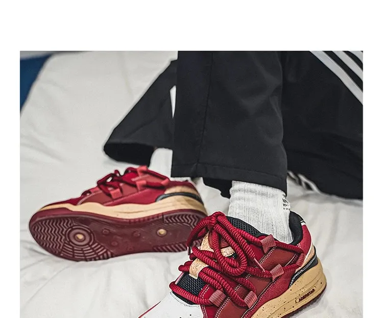 Modne, platformowe, retro, czerwone, uliczne, hip-hopowe buty męskie, trampki do skateboardingu, męskie, niskie, codzienne, sportowe buty sportowe 250310_voghion.com