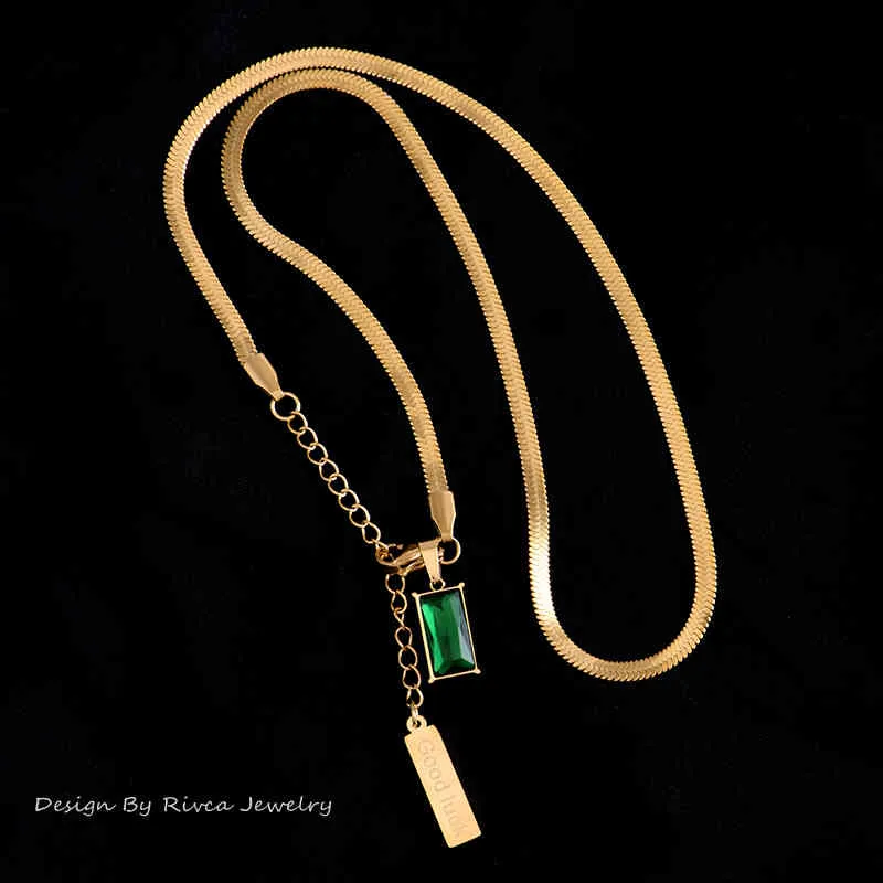 Geometrischer grüner Kristall-Hänger aus Edelstahl, sexy Schlangenknochen-Schmuck, modische Schlüsselanhänger für Frauen_voghion.com