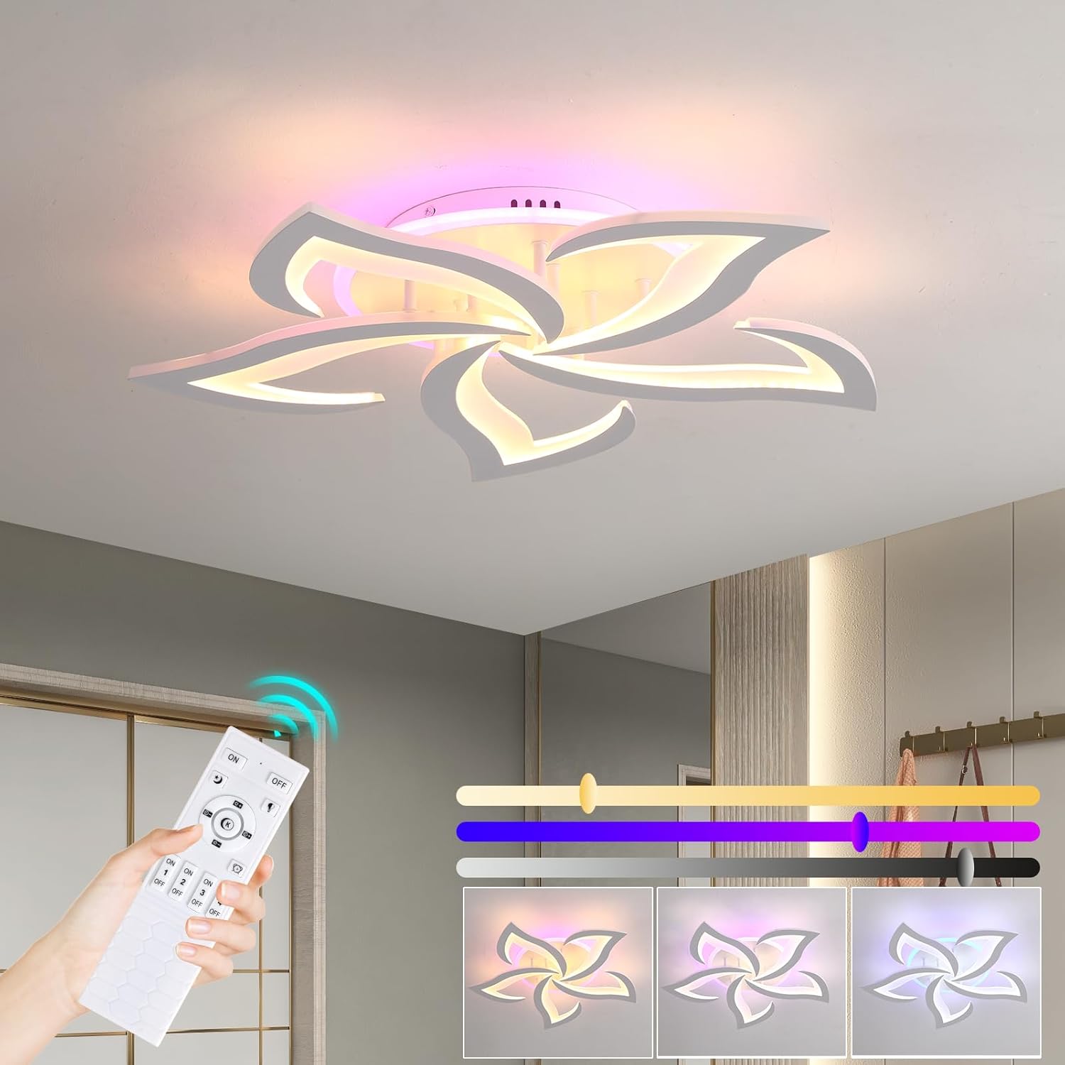 Modern Ceiling Lights,50W Dimmable Flush Mount Ceiling Light With Remote For Living Room Dining Room Bedroom,light Fixtures Ceiling 3000-6000K,White