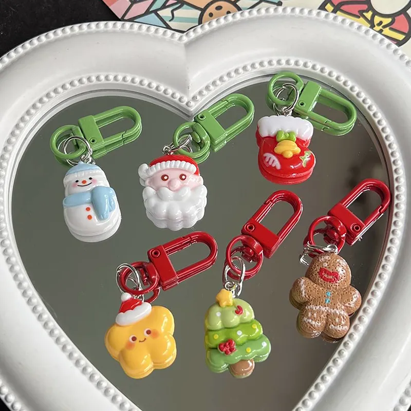 Cute Chistmas Chain Catoon Gingebead Man Santa Snowman Doll Pendant Xmas Tee/Sock Key Ring Backpack Chams Bag_voghion.com