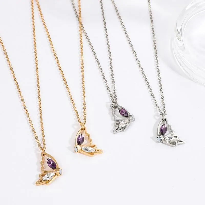 Catene Moda Farfalla Magnetica Coppia Collana Zircone Lucido Ciondolo Clavicola Catena Per Donne Romantica Amicizia_voghion.com