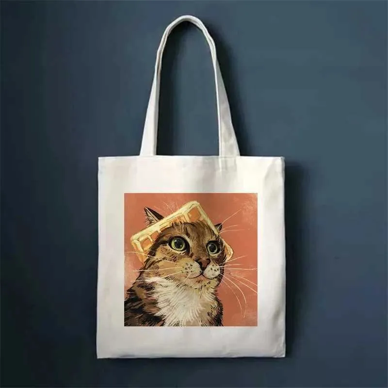 Funny Print canvas Fi handbag girl Carto Enviromental large capacity portable shopping bag Y241109_voghion.com