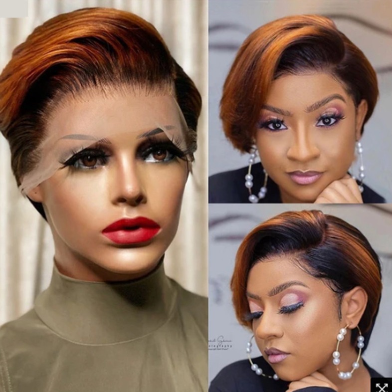 short wig wig women's fashion dyed short straight hair chemical fiber hair Hood