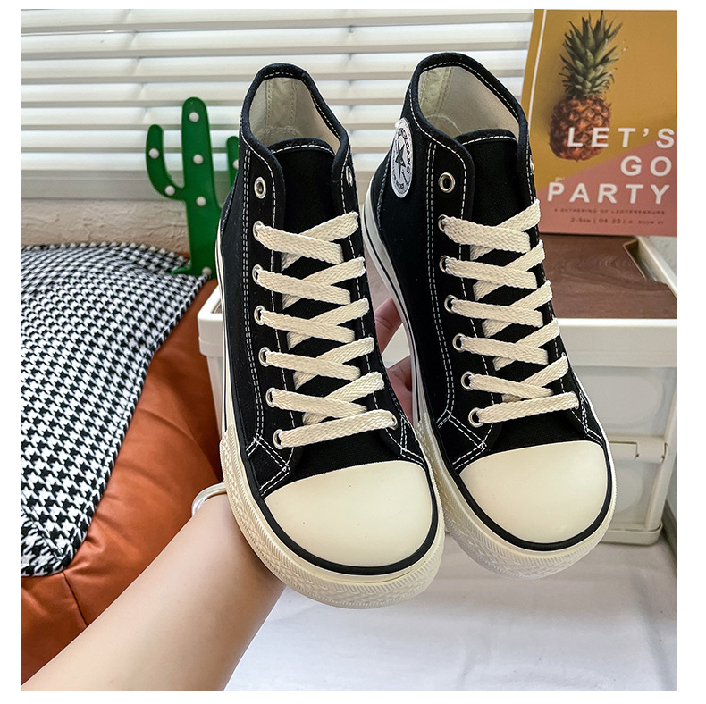 High top men's classic spring canvas student Korean vulcanized round toe casual board shoes, cloth shoes_voghion.com