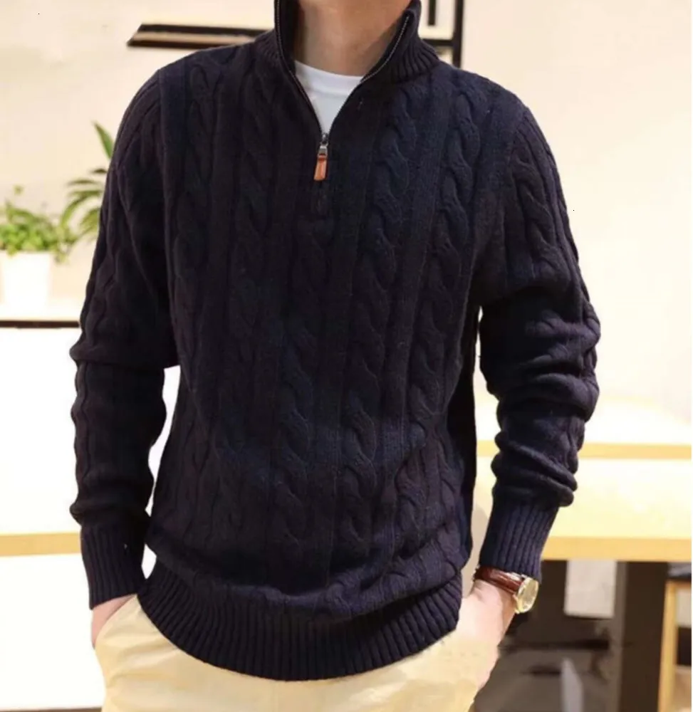Pull de créateur en laine pour homme, col mi-haut, fermeture éclair torsadée, décontracté, hiver, broderie, style polo, Pmmz, 2024_voghion.com