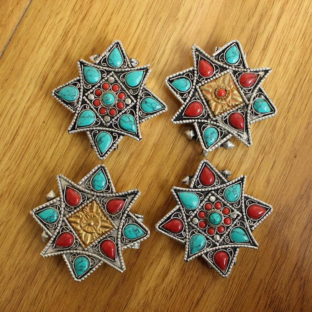 Collane con ciondolo PN009 Tibetano Argento Pietra colorata Anticato Stella Scatola di preghiera Collana Etnica Tibet Gau Amuleto Fatto a mano_voghion.com