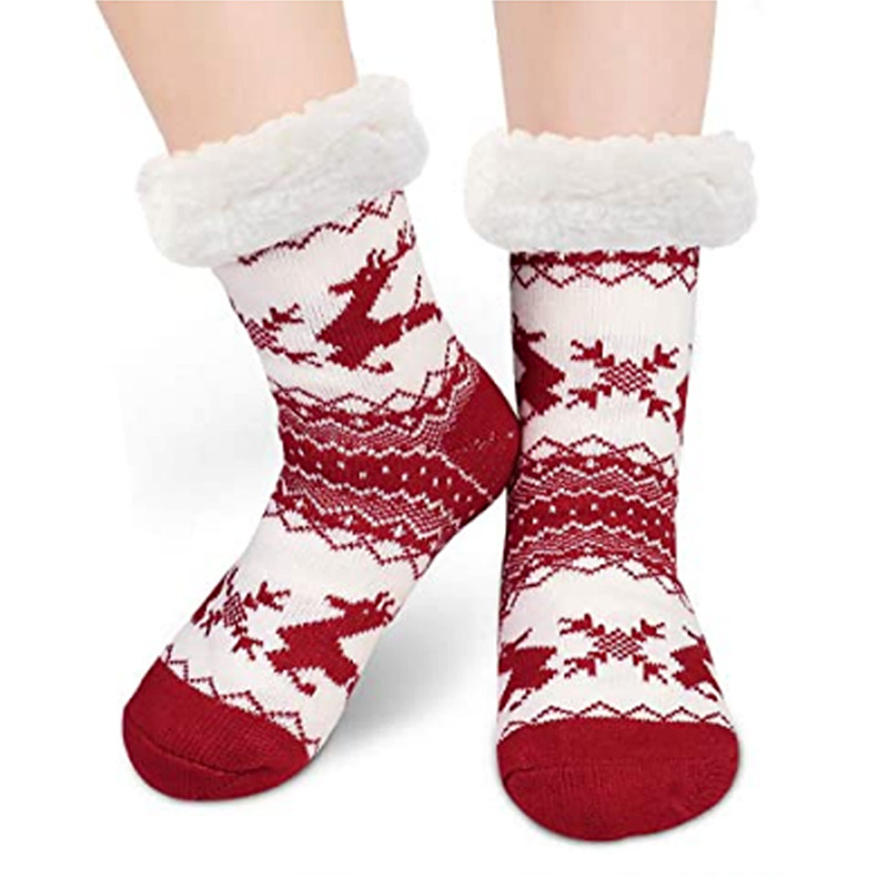 Underwear & Sleepwears Cozy Winter Fleece-Lined Anti-Slip Slipper Socks For Women - Soft Indoor House Shoes With Festive Reindeer Pattern_voghion.com