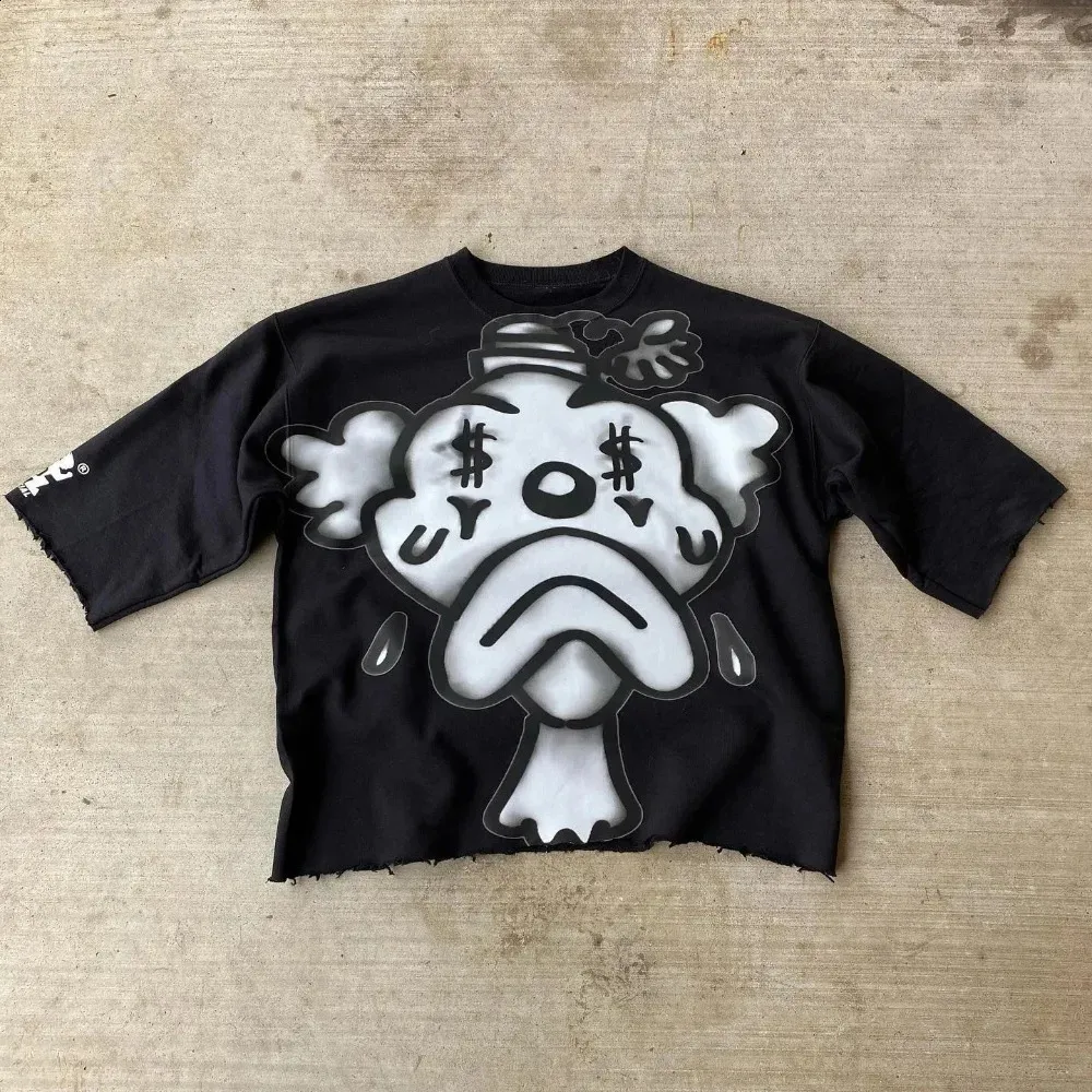 Y2k Retro Tie Dye Nummer T-Shirts Gothic Hip Hop Grafik Graffiti Print Cropped Top für Männer Übergroße lose lange Ärmel_voghion.com