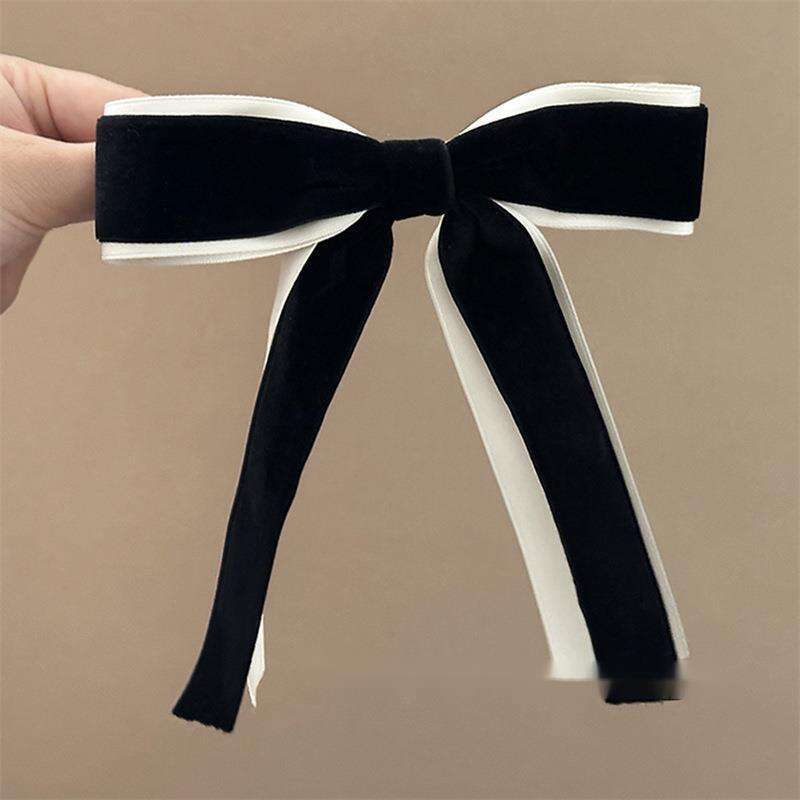 Princess French Ballet Velvet Bow Rear Head Top Clip Women's Hair Accessories Travel Hairpin_voghion.com