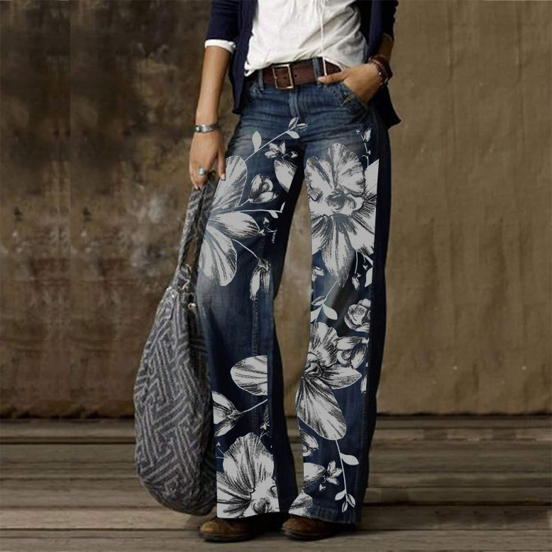 Women's jeans with printed mopping casual spring and summer jeans _voghion.com