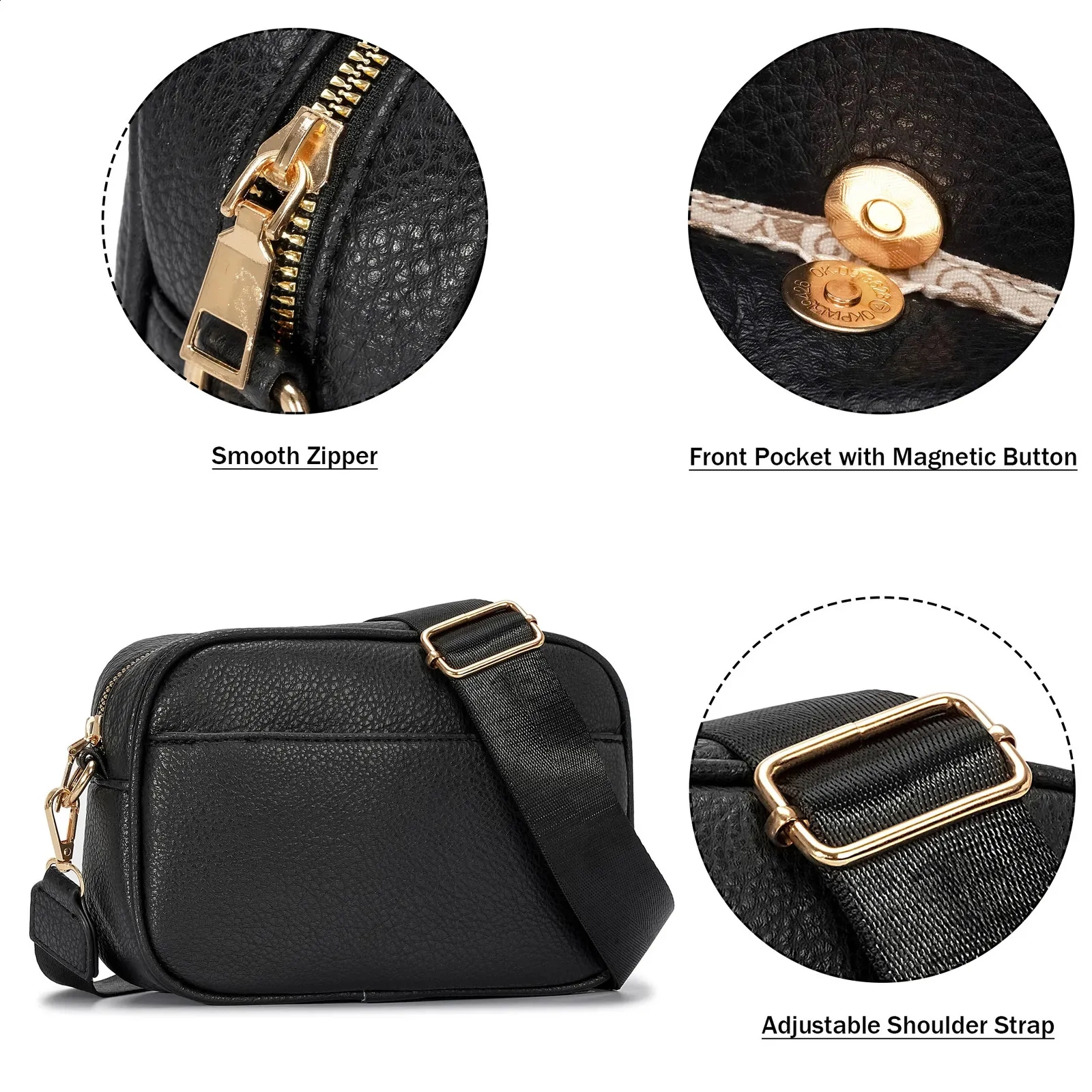 Herald Triple Zip Small Crossbody Bag per donna Square Snaps Camera Side Shoulder Purse Borsa a mano con tracolla larga 240822_voghion.com