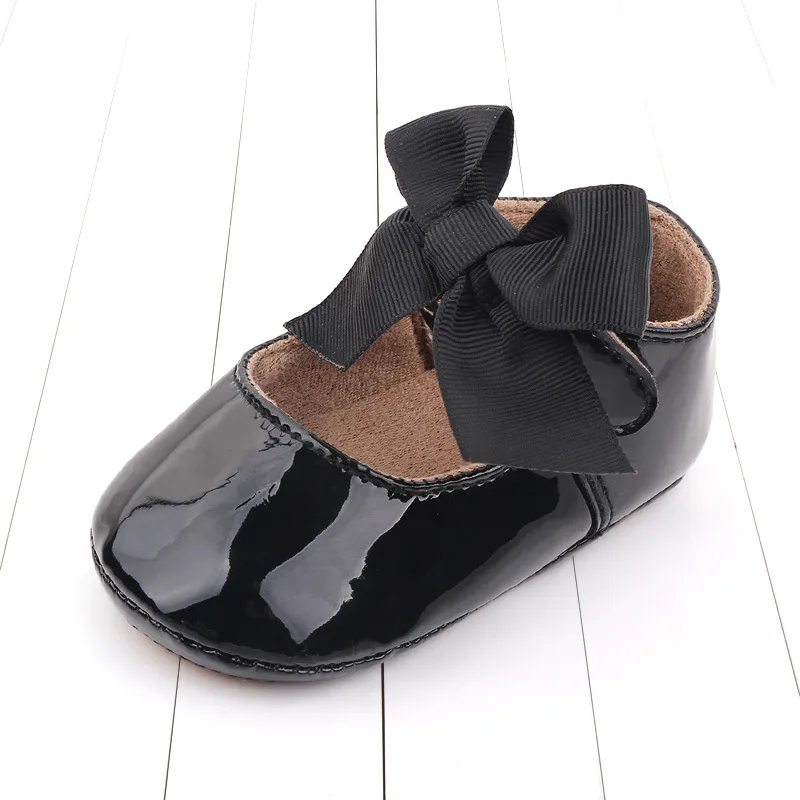 Bebé recién nacido Infante Niño Niña Clásico Lazo Suela de goma Anti-labio PU Dre Littleprout First Walker Cuna para niños pequeños_voghion.com