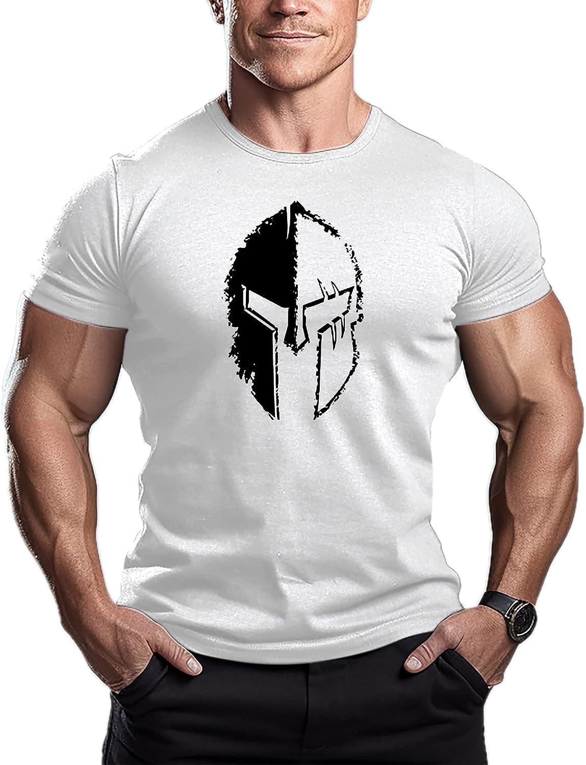 Maglietta casual a maniche corte con motivo a casco da corsa e palestra_voghion.com