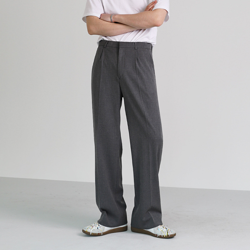 Korean version of trendy men's trousers, summer new loose casual pants, straight leg drape, ice silk wide leg pants_voghion.com
