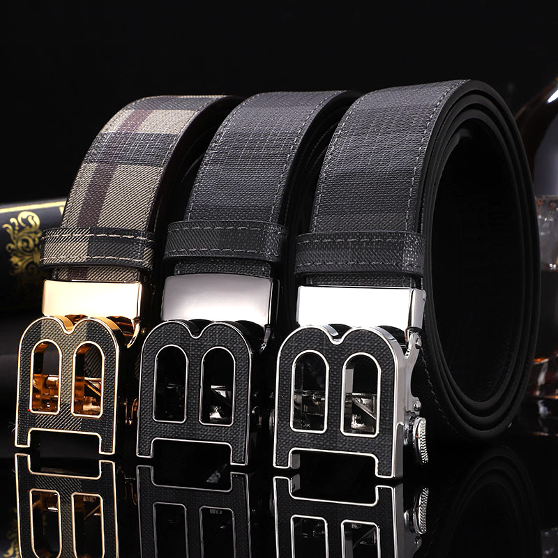 VOOTHOSTU Ceintures à carreaux de marque de haute qualité pour hommes Ceintures d'affaires automatiques pour hommes Ceinture en cuir véritable pour hommes Sangle Jeans F0062