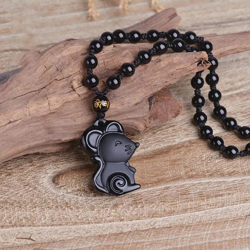 Anhänger Halsketten Natürlicher Obsidian Tier Sternzeichen Ratte Jade Schmuck Glücksbringer Amulett Halskette Fein_voghion.com