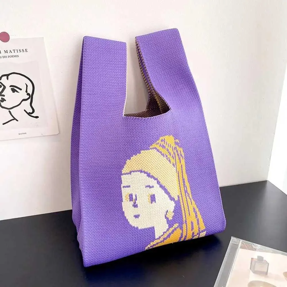 Fi striped knot wrist hand knitted V-handbag portable mini reusable shopping bag Y241106_voghion.com