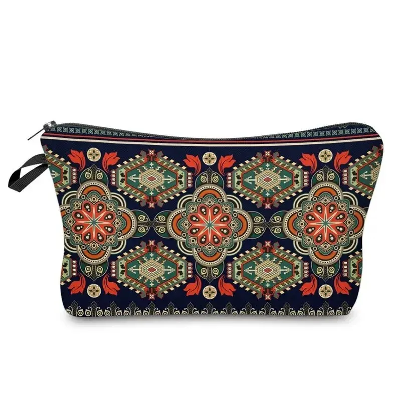 Tragbare Kosmetiktasche mit Vintage-Muster, trendiger Organizer mit Retro-Print und Reißverschluss, multifunktionale Make-up-Clutch_voghion.com
