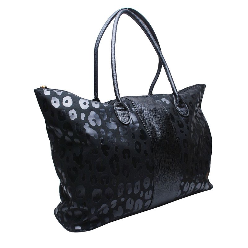 Große Kapazität, schwarze, leuchtende Leopardenmuster, dreiteilige Reisetasche, modische Urlaubsgepäcktasche, tragbare_voghion.com