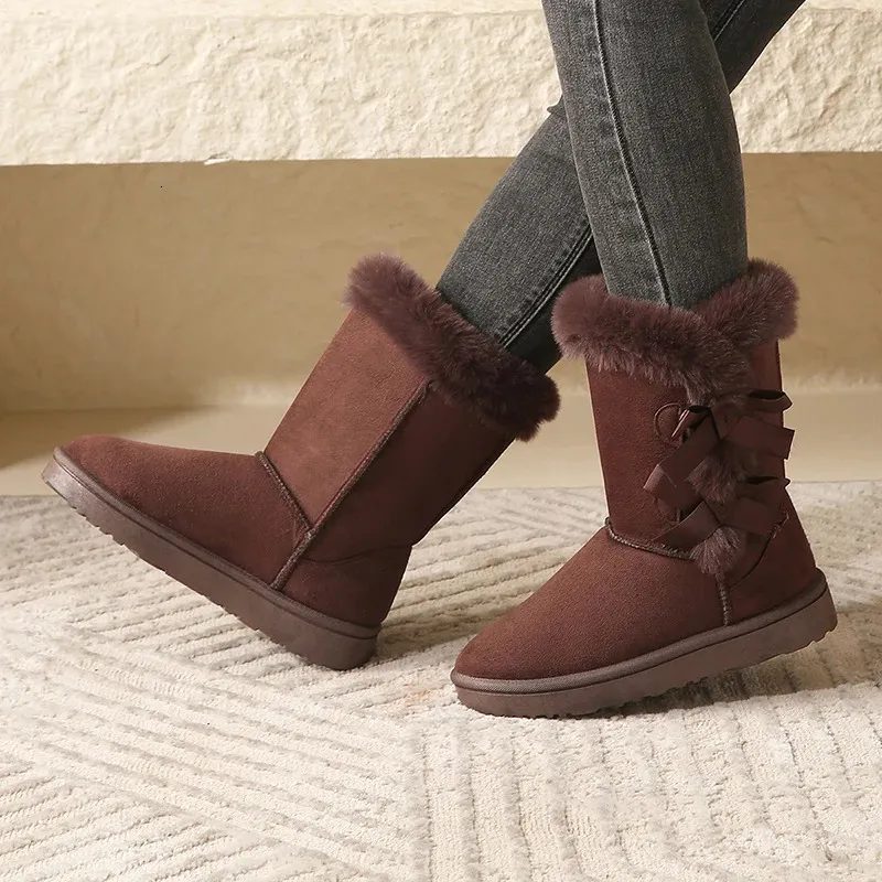 Botas femininas de camurça fofa neve fofa borboleta bico redondo quente outono sola grossa plataforma sapatos de algodão 241007_voghion.com