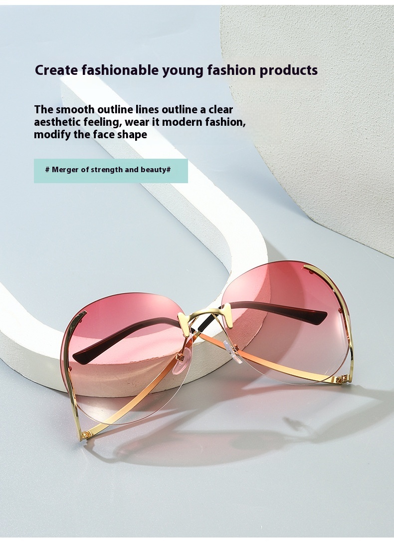 Neue rahmenlose, personalisierte Sonnenbrille mit farbigem Ozeanfilm, trendige und modische Sonnenbrille aus Europa und Amerika_voghion.com