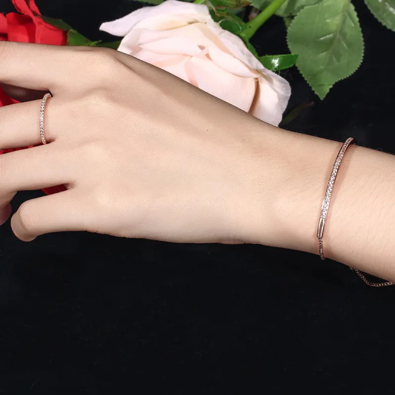 Adjustable Slider Bracelet With Cubic Zirconia Rose Gold Finish_voghion.com